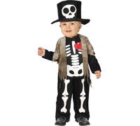 Squelette Halloween bébé costume squelette détails cœur chapeau bébé tête de mort, taille : 74/80 couleur : noir