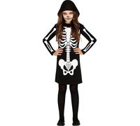 Squelette Halloween costume enfant robe capuche fête d'horreur carnaval, taille : 140/146 couleur : noir