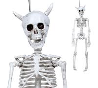 Squelette Halloween Figure à suspendre Deko Teufel Schädel Horn Geisterparty Effrayant Atmosphère sinistre, Couleur : Blanc