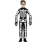 Squelette Halloween Jumpsuit Enfants Costume Conception d'Os Sombre Aventure Fun Fun Tenue Créative, Taille : 128/134 Couleur : Noir