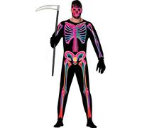 Squelette Halloween Néon Costume Crâne Coloré Hanté Nuit Costume Mardi Gras Fantôme Vêtement Manches Longues Fête Effrayante, Taille : 52 - 54 (L) Couleur : Multicolore