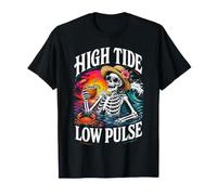 Squelette in Beach Funny High Tide Low Pulse Spooky T-Shirt
