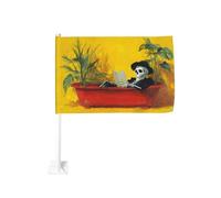 Squelette lisant dans une baignoire rouge drapeau voiture extérieur fenêtre clip 30 x 45 cm double face décoration de voiture