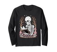 Squelette lisant Un Livre dans Une forêt de Champignons scène fantaisiste Manche Longue