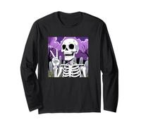 Squelette Main Peace Sign Anime Halloween All Hallows Eve Manche Longue
