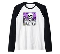 Squelette Main Peace Sign Anime Halloween All Hallows Eve Manche Raglan