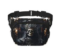 Squelette Man with Crown Fitness Travel Shoulder Bag Fashion and Casual Waist Bag Square Double Layer Waist Bag Black One Size, Noir/blanc, One Size