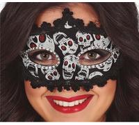 Squelette Masque d'épouvante avec des ornements de crâne pour Halloween Masque pour les yeux d'ambiance en noir et argent avec des accents rouges pour les nuits sombres, couleur : noir
