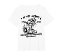 Squelette Messy Bun I'm Not Demure I Have ADHD Very Forgetful T-Shirt, Femme Grandes Tailles, Blanc, 3X