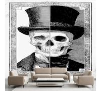 Squelette Noir et Blanc Film Autocollant Stickers Muraux Hippie Gothique Gentleman Papier Peint, Halloween Horreur Mural pour Salon Chambre Décoratif Murale Pour Meuble Stickers Muraux 250 x 175 cm