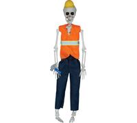 Squelette ouvrier du bâtiment Figure Halloween Décoration maison hantée Accessoire effrayant Design artisan, couleur : orange / bleu