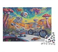Squelette psychédélique Puzzles 1000 Pieces Cadeau Unique Champignons Magiques Jeu Éducatif Défi Jouet À De Qualité Supérieure Peinture Art pour Adultes Et Enfants 1000pcs (75x50cm)