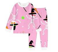 Squelette pyjama Enfant fille halloween avec col rond Lâche, ensembles de pajama set manches longues coton et pantalon long Imprimé, vêtements de nuit pour enfants doux, 2-10 Ans (8-9 Years)