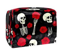 Squelette Skell Hand Hold Roses Cosmetic Bag for Women Travel Toiletries Bags Large PVC Makeup Pouch Organizer Handy Pouch Organizer with Zipper, multicolore, 18.5x7.5x13cm/7.3x3x5.1in, Trousse de