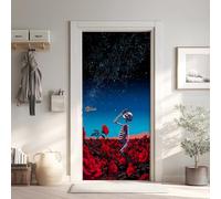 Squelette Sticker Mural, Rose Rouge Autocollants De Porte Muraux Décoration Poster Murale, Crâne Stickers de Porte Imperméable Vinyle 80x200 cm