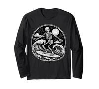Squelette Surfeur Vintage Big Wave Surf Halloween Vibe Goth Manche Longue