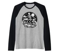 Squelette Surfeur Vintage Big Wave Surf Halloween Vibe Goth Manche Raglan