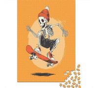 Squelette Wearing an Orange Hat Jumping on A Skateboard,Puzzles pour Adultes 38x26cm/1000pcs,Jeux De Défi