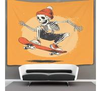 Squelette. Wearing An Orange Hat Jumping on A Skateboard Tapisserie 3D Tenture Murales Décorations Pour La Maison Pour La Chambre 150cmx200cm