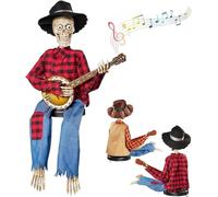 Squelettes de banjo animés amusants en duel, squelettes jouant du banjo for Halloween et l'automne, squelettes musicaux d'Halloween, jouer de la comédie musicale(Red,Light)
