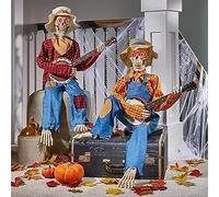Squelettes De Banjo Animés d'halloween, Crâne De Banjo Décoration d'halloween Duo Squelette Halloween Sculpture Ornements Décor Décoration Gothique Duo Décor Animé Hilarant pour Intérieur/extérieur