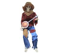 Squelettes de Banjo en Duel Animés - Composants Électroniques ABS | Squelette Banjo de Duel animé d'Halloween | Musiciens drôles de squelette de paysage avec des yeux lumineux pour la décoration du