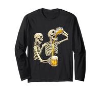Squelettes drôles Buvant de la bière drôle Boire Halloween fête Manche Longue