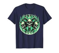 Squelettes en métal Noir Flammes Vertes T-Shirt, Homme, Bleu Marine, 4XL