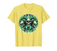 Squelettes en métal Noir Flammes Vertes T-Shirt, Homme, Citron, L