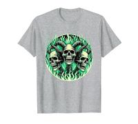 Squelettes en métal Noir Flammes Vertes T-Shirt, Homme, Gris Chiné, 5XL