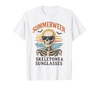 Squelettes et Lunettes de Soleil Summerween - Été Effrayant T-Shirt Graphique avec Valeur, Homme, Blanc, S