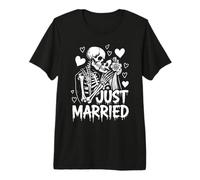 Squelettes Gothiques Just Married pour fête de Mariage Ambiance effrayante T-Shirt Haut de Gamme