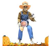 Squelettes pour Halloween, Décor De Squelette Animé Jouant du Banjo De 60 Cm, Accessoire Musical Articulations Réglables pour Décor D'Intérieur Jardin Fêtes Automne Maison Hantée