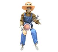 Squelettes pour Halloween | Squelette Animé Joueur de Banjo 60 cm | Accessoire Musical Articulations Réglables pour Décor D'Intérieur Jardin Fêtes Automne Maison Hantée
