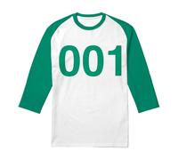 Squid Game Player 001 Unisex 3/4 Baseball T Shirt, Blanc/Vert, XL Mixte