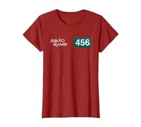 Squid Game Player 456 Numéro et Logo T-Shirt, Femme, Canneberge, S