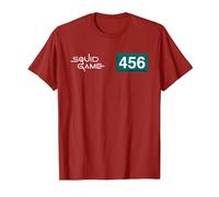 Squid Game Player 456 Numéro et Logo T-Shirt, Homme, Canneberge, XXL