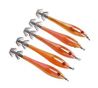 Squid Hook Jigs Appâts Artificiels 5PCS Simulation Squid Dur Faux Appâts Crochets Double Crochet Conception pour Eau Salée Engins de Pêche en Eau Douce Plastique Acier Inoxydable (Orange)