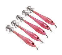 Squid Hook Jigs Appâts Artificiels 5PCS Simulation Squid Dur Faux Appâts Crochets Double Crochet Conception pour Eau Salée Engins de Pêche en Eau Douce Plastique Acier Inoxydable (Rose)