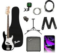 Squier by Fender Affinity Series Precision, Guitare Basse Electrique, Pack incluant une Guitare Basse avec Touche en Erable, Noire, un Sac de transport pour Guitare et un Ampli 15W pour Basse