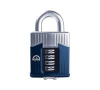 Cadenas Squire robuste (Warrior Combi 55) - Anse ouverte la plus résistante - Cadenas Warrior à 4 roues - Acier au bore pour la résistance à la corrosion - Résistant aux intempéries (Bleu, 55 mm)