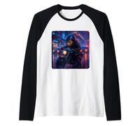 Squirrel Cyberpunk Rider Moto Biker Synthwave Manche Raglan