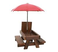 Squirrel Feeder with Umbrella - Carbonized Wood Picnic Table Design | Fun Outdoor Garden Patio Hanging Stand | for Squirrels and Birds, Wooden Wildlife Feeding House with Removable Tray