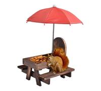 Squirrel Feeder, Wooden Feeding Table with Umbrella, 7.09x7.09x8.27 inch Corn Holder & Activity Space, Wildlife Garden for Terrace, Balcony, Backyard, Nature Observation and Travel