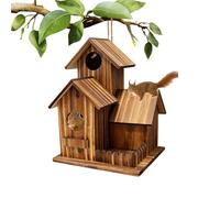 Squirrel Feeders For Outdoors - Three-Room Solid Cedar Wooden Feeding Station, Features Anti-Rot Bottom Drainage Slots To Prevent Feed Molding, Built With Heavy Duty Rust-Proof Stainless Steel Mechani