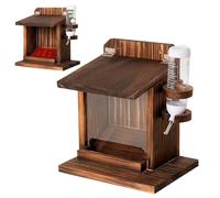Squirrel House Feeder - Outdoor Chipmunk Station | Wooden Wall-Mount Squirrel House with Water Bottle, Corn Cob and Nut Holder, Outdoor Feeding Station for Chipmunks in Garden, Backyard, Balcony, Tree