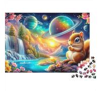 Squirrel in Bloom Puzzle Premium 1000 pièces Adultes Écureuil Planètes Cascade Ciel Cosmique Qualité épaisse Robuste Haute qualité vibrante stimulante Difficile Anti-Stress 52x38cm/1000pcs