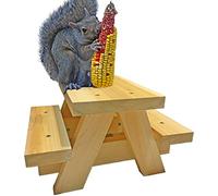 Squirrel Picnic Table Feeder - Large Squirrel Feeders for Outside Corn Cob Holders, Fun Hanging Mini Picnic Table for Squirrels, Wooden Platform Bench Made with Natural Resistant Cedar Wood Tree Mount