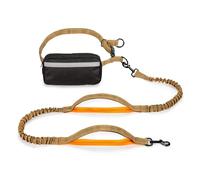 Squirrel Products Laisse mains libres pour chien avec ceinture de hanche/bandoulière, pochette à fermeture éclair et élastique absorbant les chocs pour marcher ou faire du jogging avec animal de