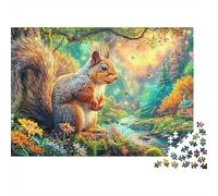 Squirrel Sits près de Flowers by A Stream Puzzle De 1000 Pièces Éécureuil Adorable Élément Essentiel pour Les Soirées De Jeux en Famille, Adultes Et Enfants 52x38cm/1000pcs